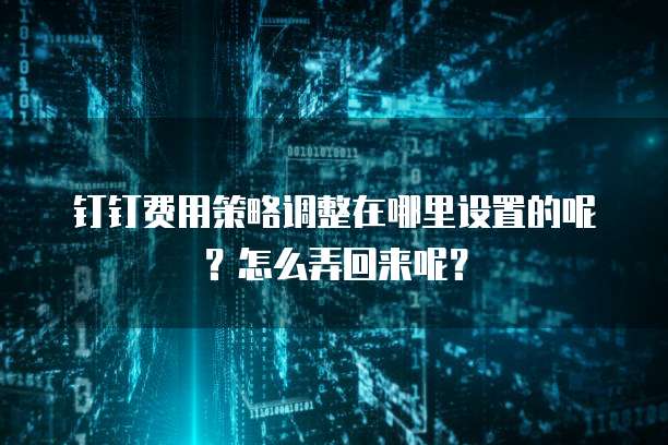 钉钉费用策略调整在哪里设置的呢?怎么弄回来呢?