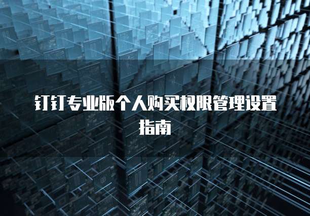 钉钉专业版个人购买权限管理设置指南