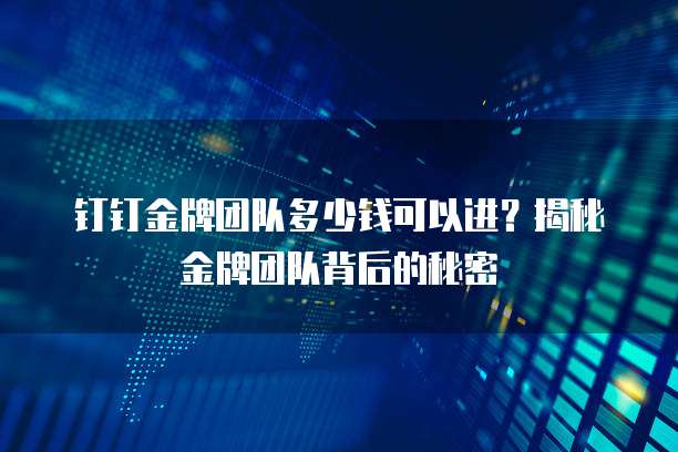 钉钉金牌团队多少钱可以进?揭秘金牌团队背后的秘密