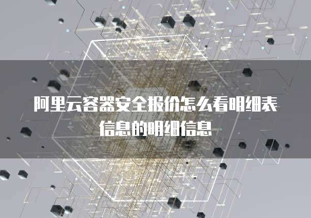 阿里云容器安全报价怎么看明细表信息的明细信息