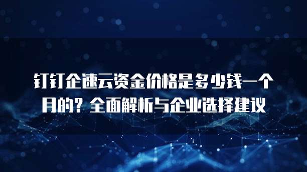 钉钉企速云资金价格是多少钱一个月的?全面解析与企业选择建议