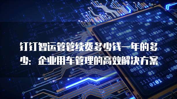 钉钉智运管管续费多少钱一年的多少:企业用车管理的高效解决方案