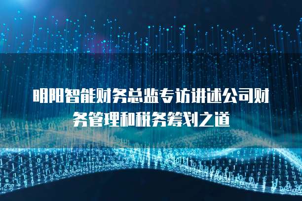 明阳智能财务总监专访讲述公司财务管理和税务筹划之道