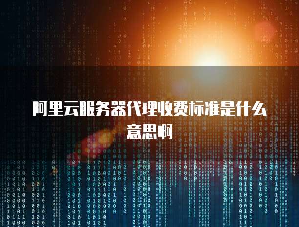 阿里云服务器代理收费标准是什么意思啊